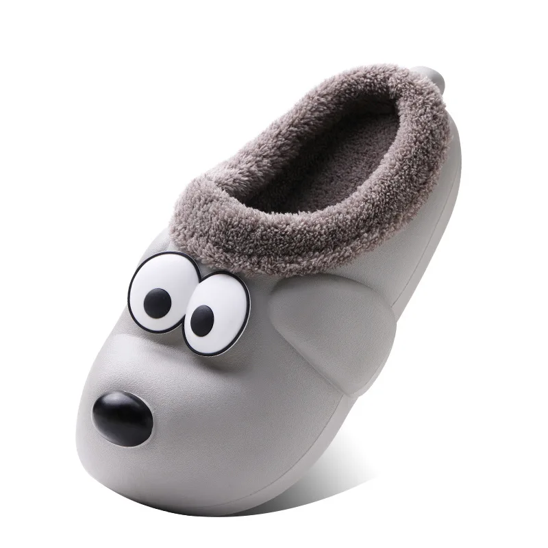 Women's Cute Puppy Slippers Winter Unisex Waterproof Slides Comfortable Warm Home Shoes Thick Bottom Non-Slip Fleece Slippers