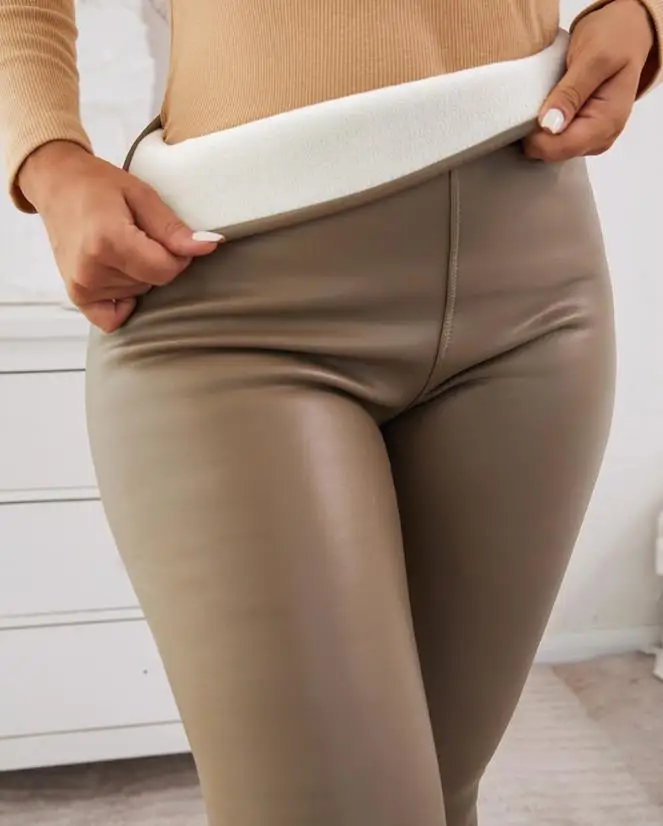 

Леггинсы женские с флисовой подкладкой, утепленные повседневные штаны из искусственной кожи, узкие брюки с завышенной талией