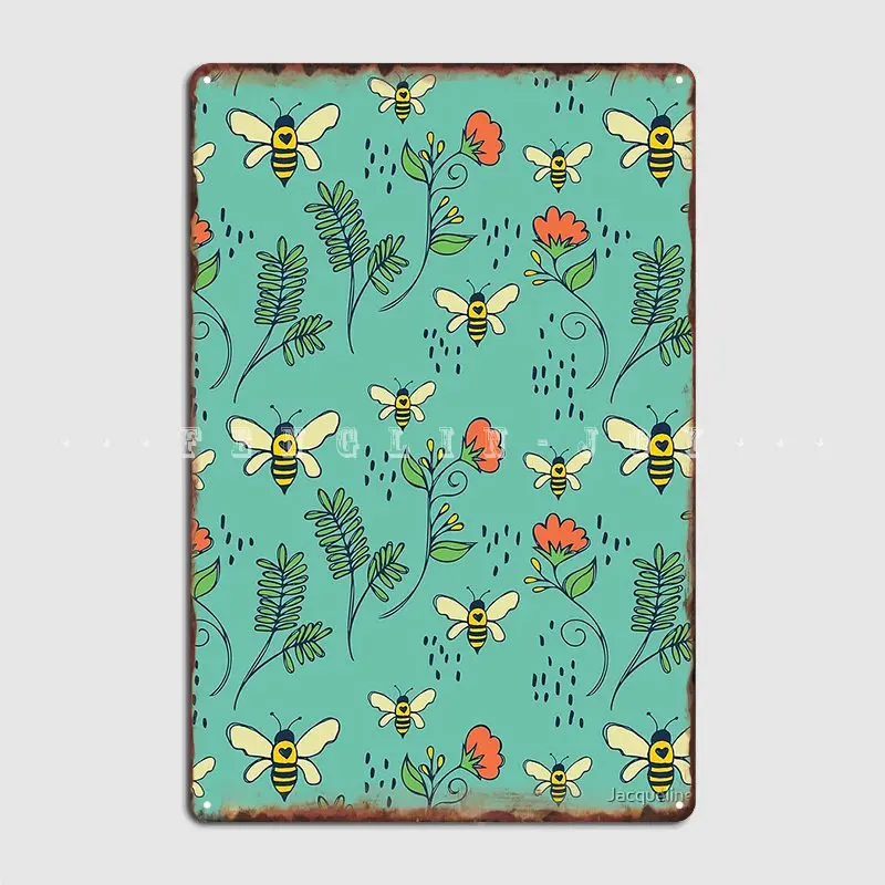 

VintageBees And Flowers Poster Metal Plaque Classic Mural Pub Plaques Tin Sign Poster