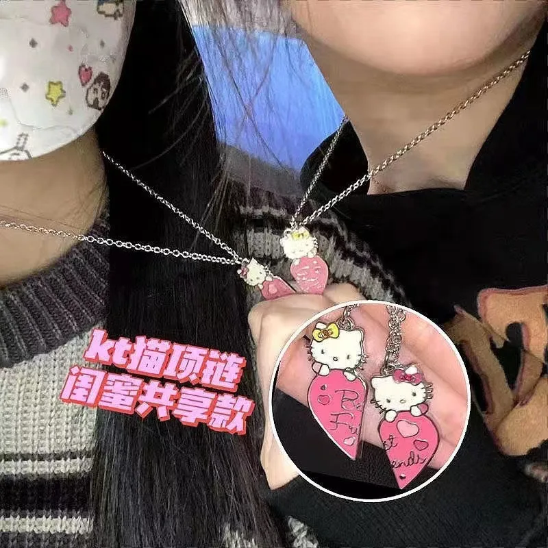 

Sanrio Cartoon Hello Kitty Necklac Girl Fashion KT Cat Couple Pair of Student Girlfriend Jewelry Anime Accessorie Kawaii Gift