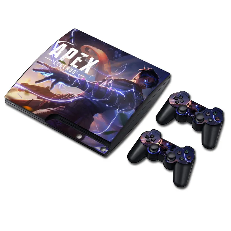 

Виниловая наклейка Apex legends, Обложка/наклейки для PS3 Slim Console и 2 контроллеров, цвет голубой череп