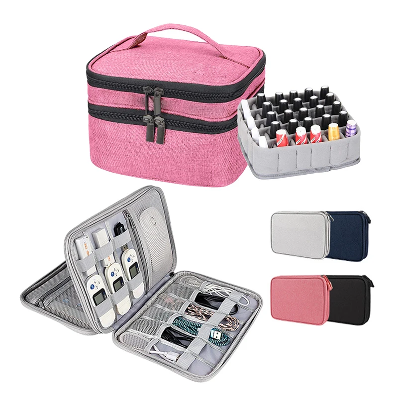 

Double Layer Nail Polish Storage Bag Cosmetic Essential Oil Perfume Bag Data Cable U Disks Charger Travel Accessory Digital Bag