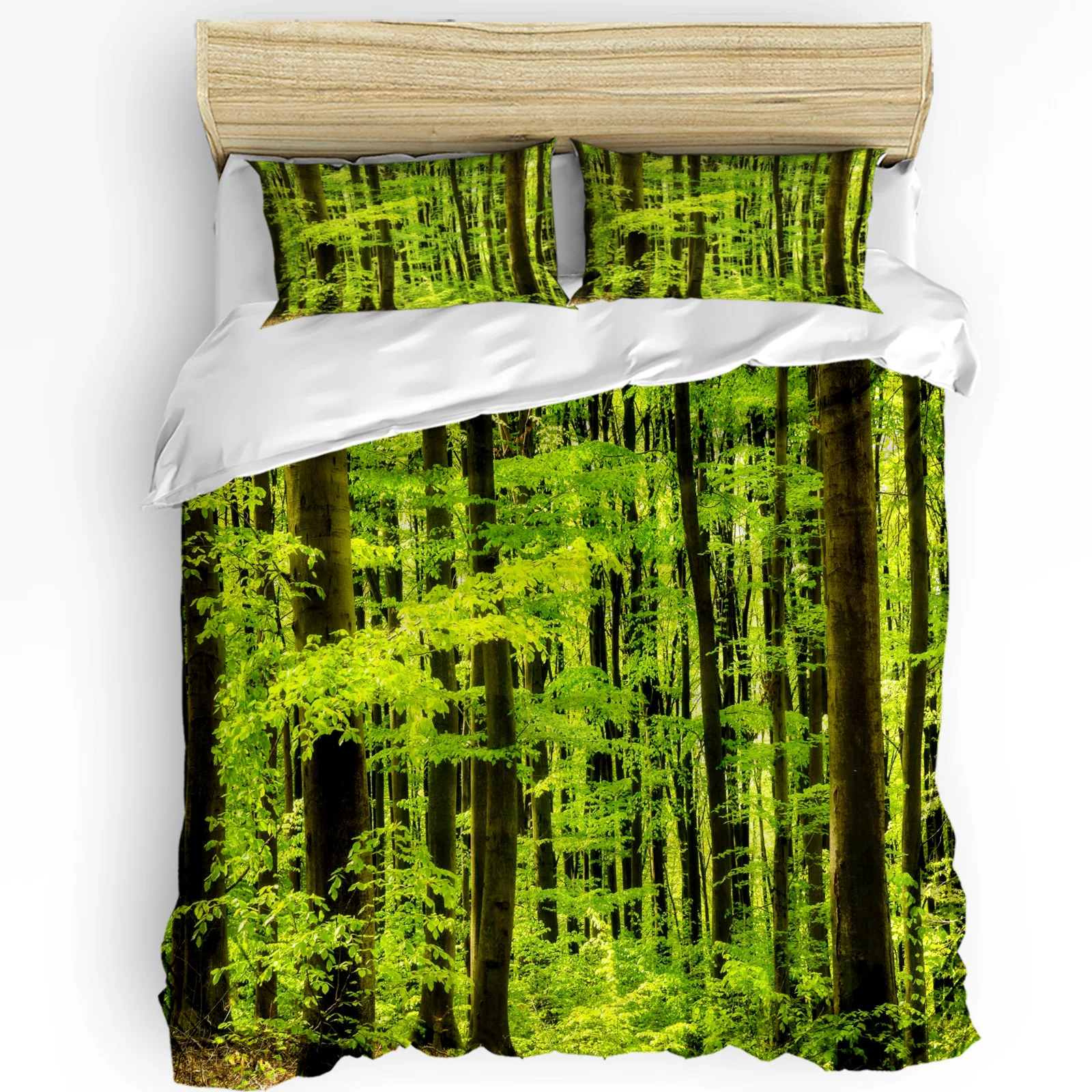 

Forest Green Trees Leaves Plants Natural Scenery 3pcs Bedding Set For Double Bed Home Textile Duvet Cover Quilt Cover Pillowcase