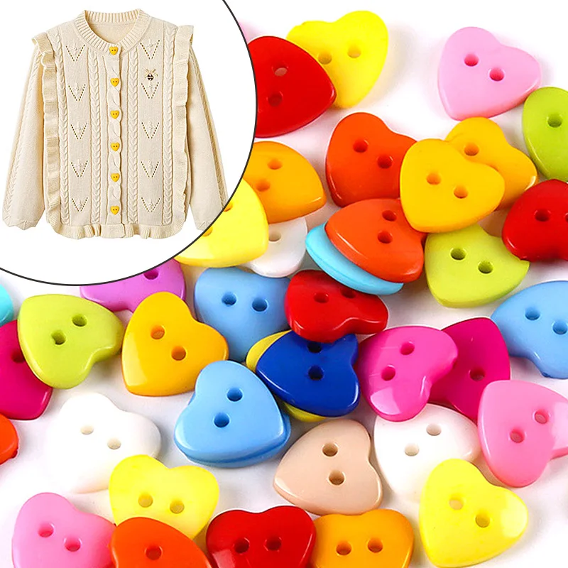 

100pcs Colorful Peach Heart Mixed Color Button Wholesale Buttons Cute Sweater Coat Children DIY Clothing Making Button Accessory