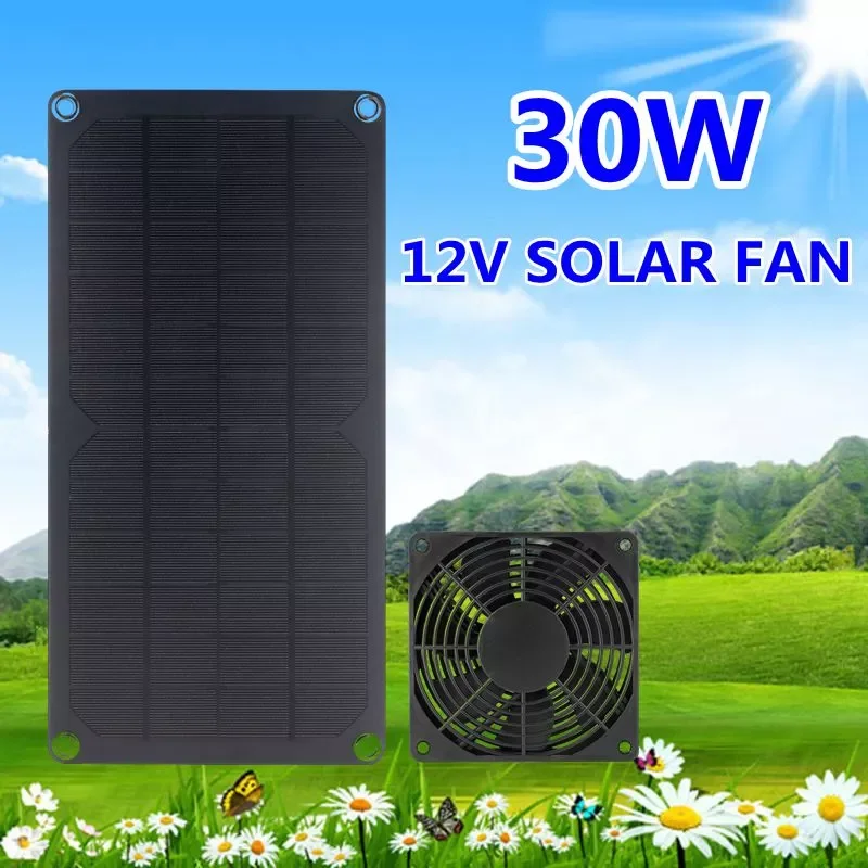 

2023New 30W 12V Solar Exhaust Fan 6 Inch Mini Ventilator Solar Panel Powered Fan Air Extractor for Dog Chicken House RV Greenhou
