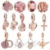 New 925 Sterling Silver 2021 Autumn New Charm Flower Pink series Charm Beads fit Original Pandora Bracelets Women DIY Jewelry 1