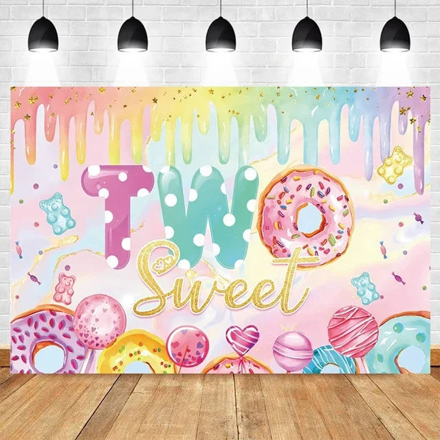 Cartoon Lollipop Sweet Donut Candy Photography Background Children Birthday Party Decoration Rainbow Theme