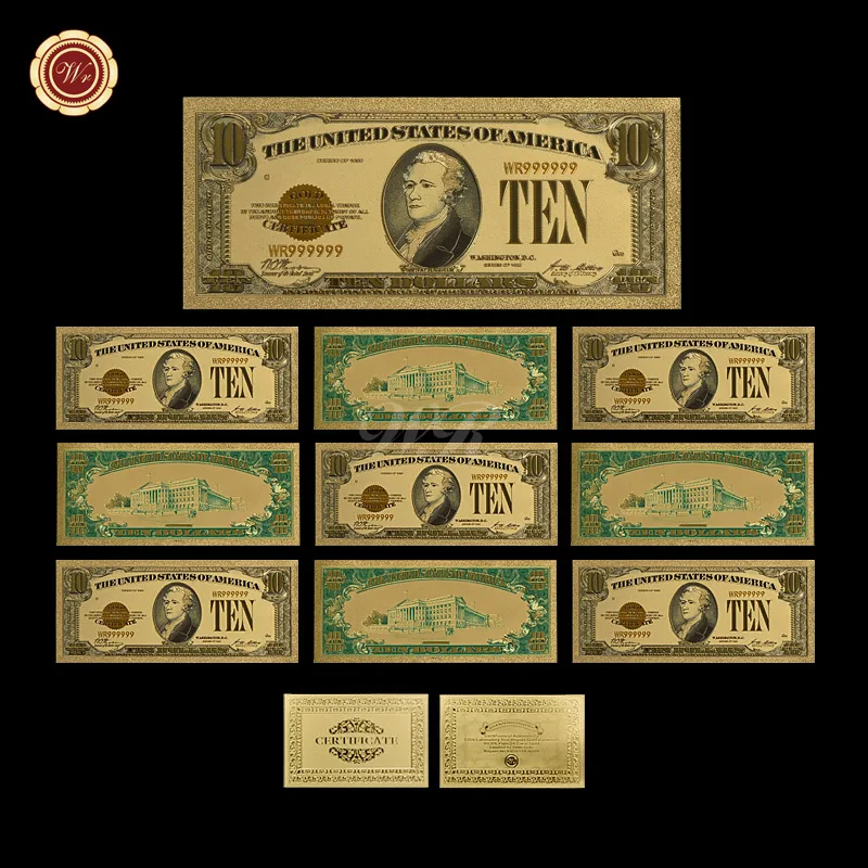 10 шт./набор позолоченные банкноты в американском стиле