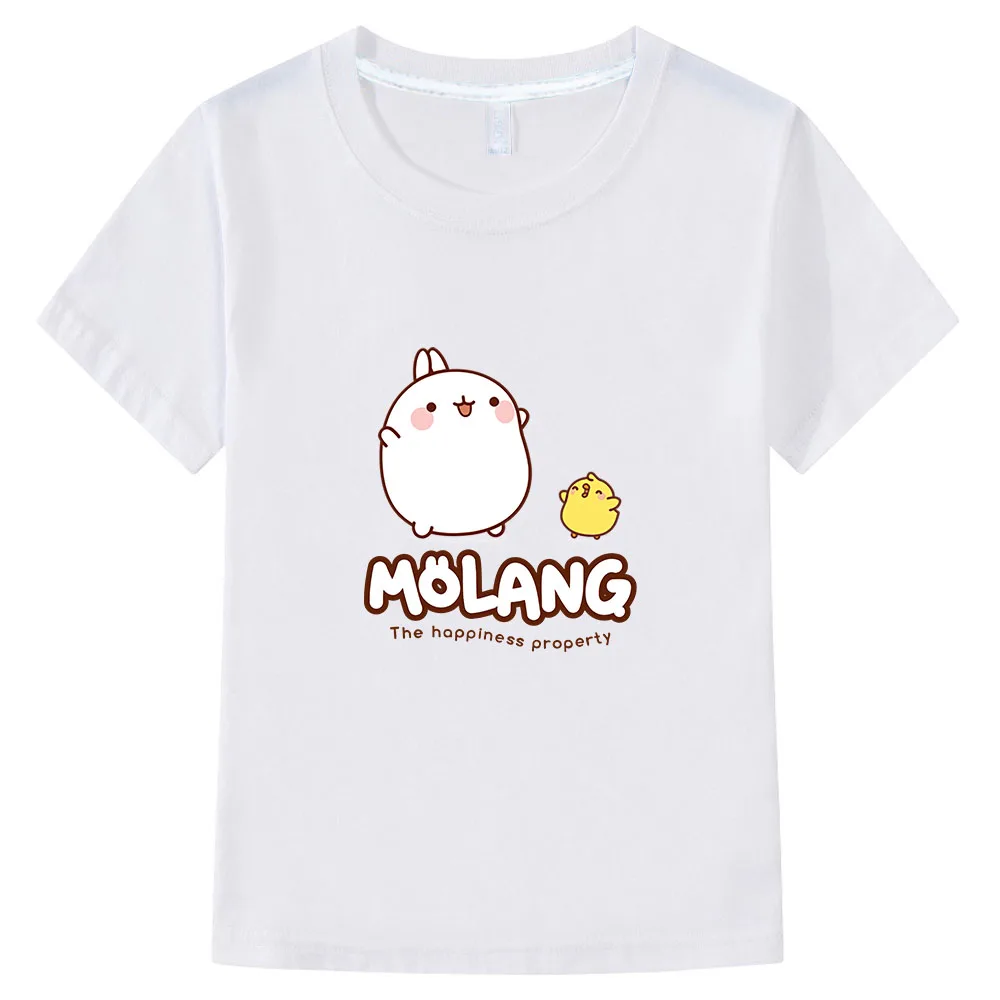 

Детская летняя одежда, футболка для девочек, футболки Molang and Piupiu, детская одежда с милым принтом кролика, футболка с графическим рисунком для мальчиков, топ из 100% хлопка