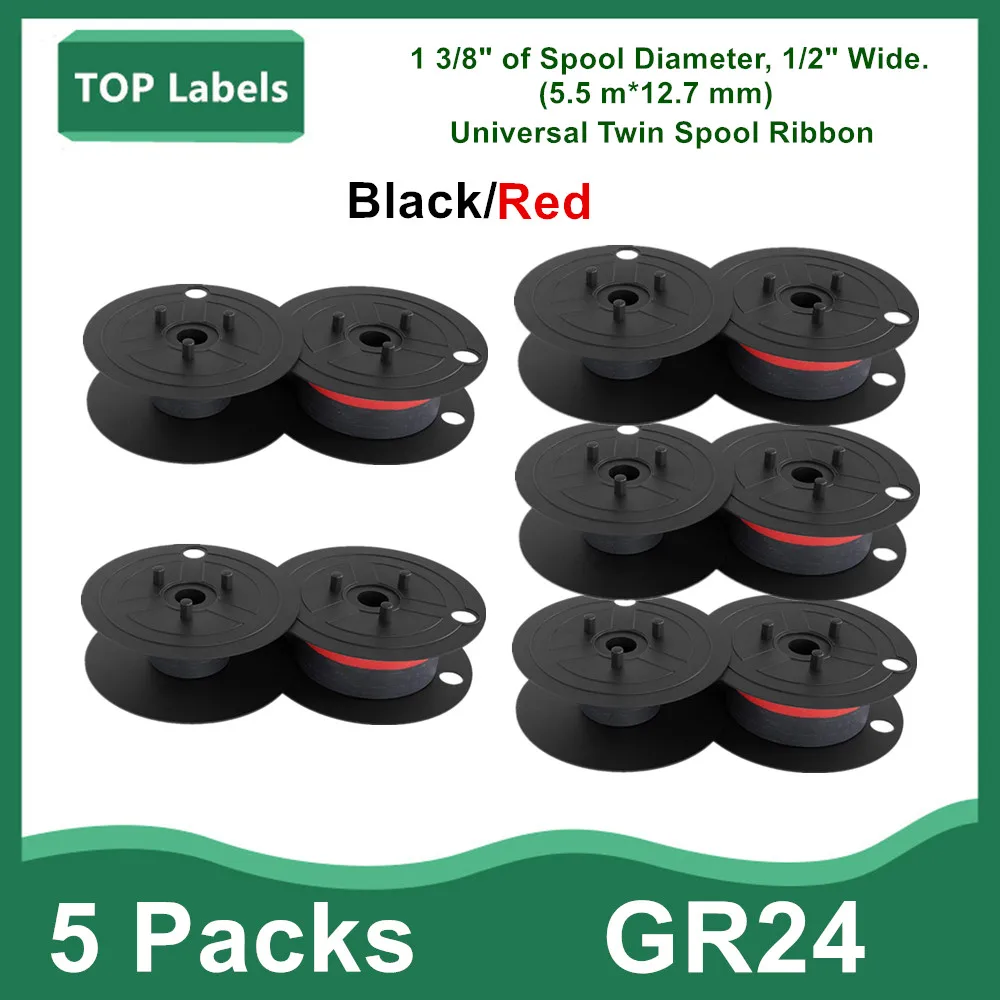 5PK GR24 Universal Twin Spool Calculator Ribbon for Canon mp11dx md-11dx gpr-24 For Sharp El 1197 P III(Black/Red)12.7mm * 500m