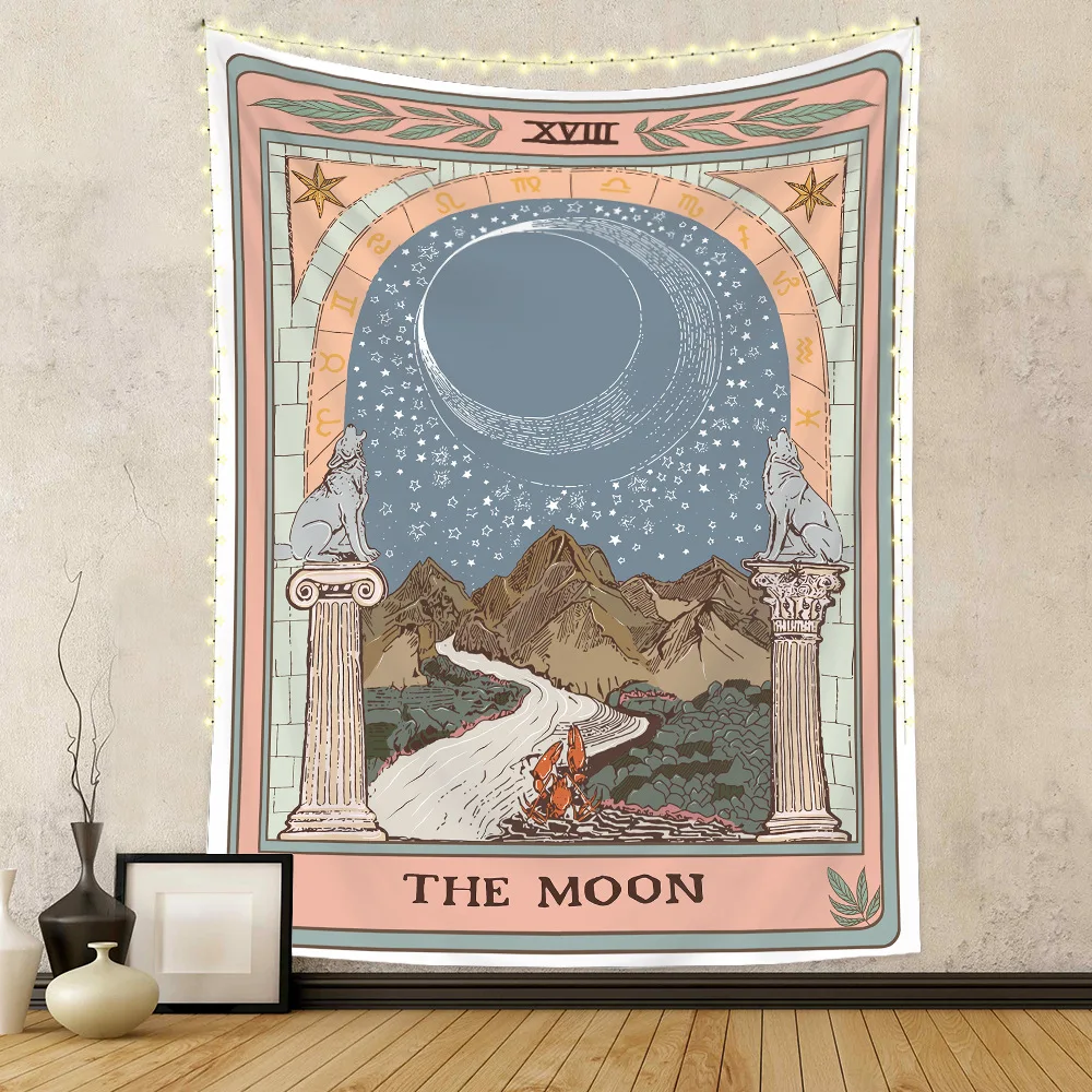 

Divination Witchcraft Tarot Card Tapestry Wall Hanging Tapestries Baphomet Occult Home Wall Moon Phase Mat Decor Coven