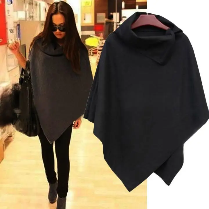 

Women Poncho Cape Asymmetric Hem Cloak Solid Color Leisure Wool Blend Outwear Female Streetwear Clothing Wholesale Dropshipping