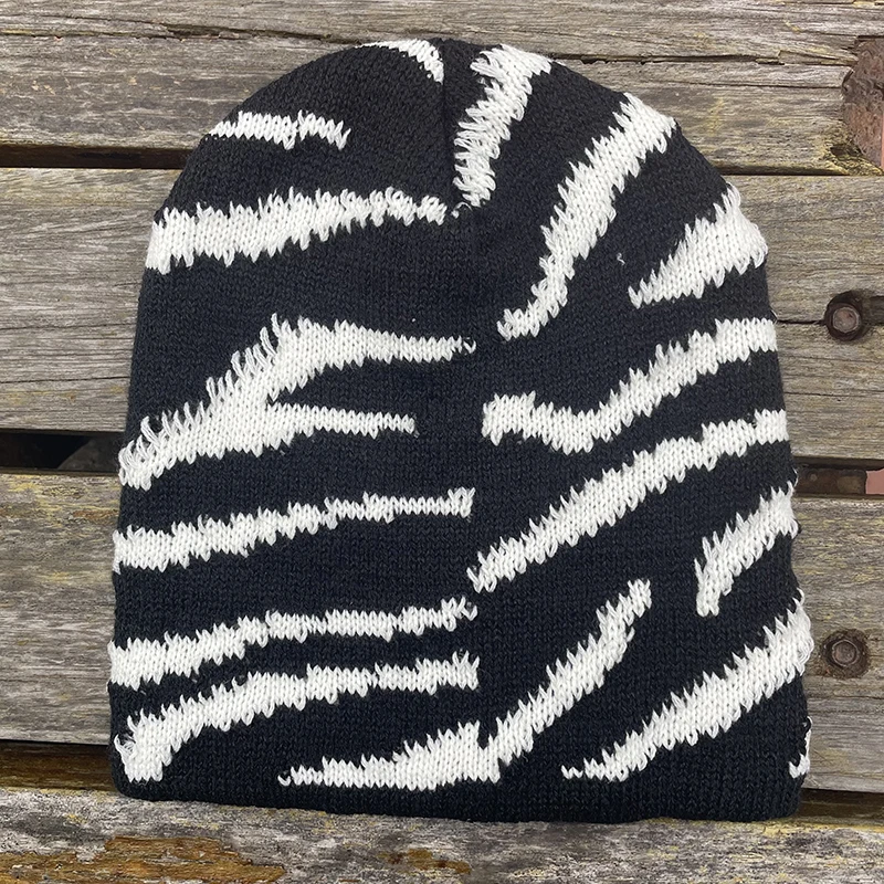 

XIZOU Luxury Winter Hat Zebra Pattern Knitted Hats For Women Fashion Warm Skullies Beanie Ladies Casual Cover Head Caps