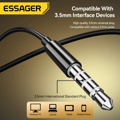 Проводные наушники Essager 3,5 мм, гарнитура-вкладыши, проводные наушники с микрофоном, стереонаушники, спортивное встроенное управление для телефонов