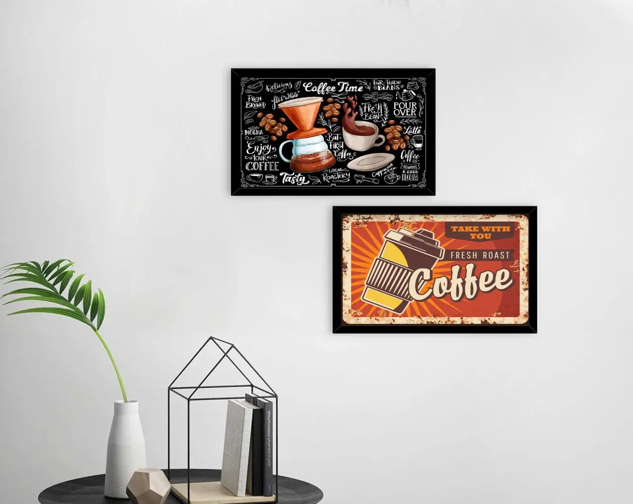 

BK Home Coffee Design Decorative 2'li Wood Black Framed Tablo-13