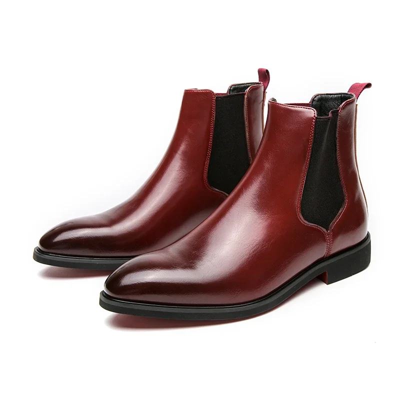 

New Chelsea Boots Men Handmade Versatile Business Black Red Slip on Flock Pu Cowboy Boots British Style Street Party Men Boots