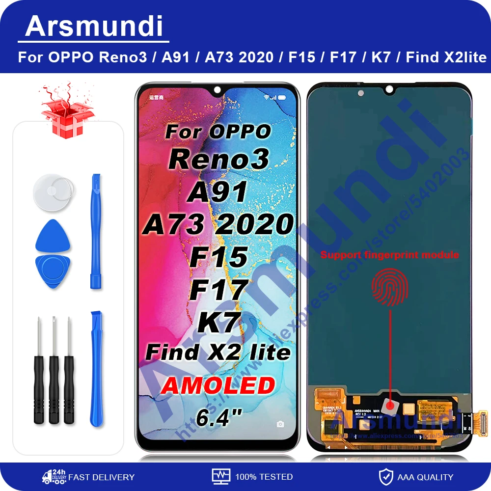 AMOLED для OPPO Reno3 / A91 A73 2020 F15 F17 K7 Find X2 lite ЖК-дисплей кодирующий преобразователь