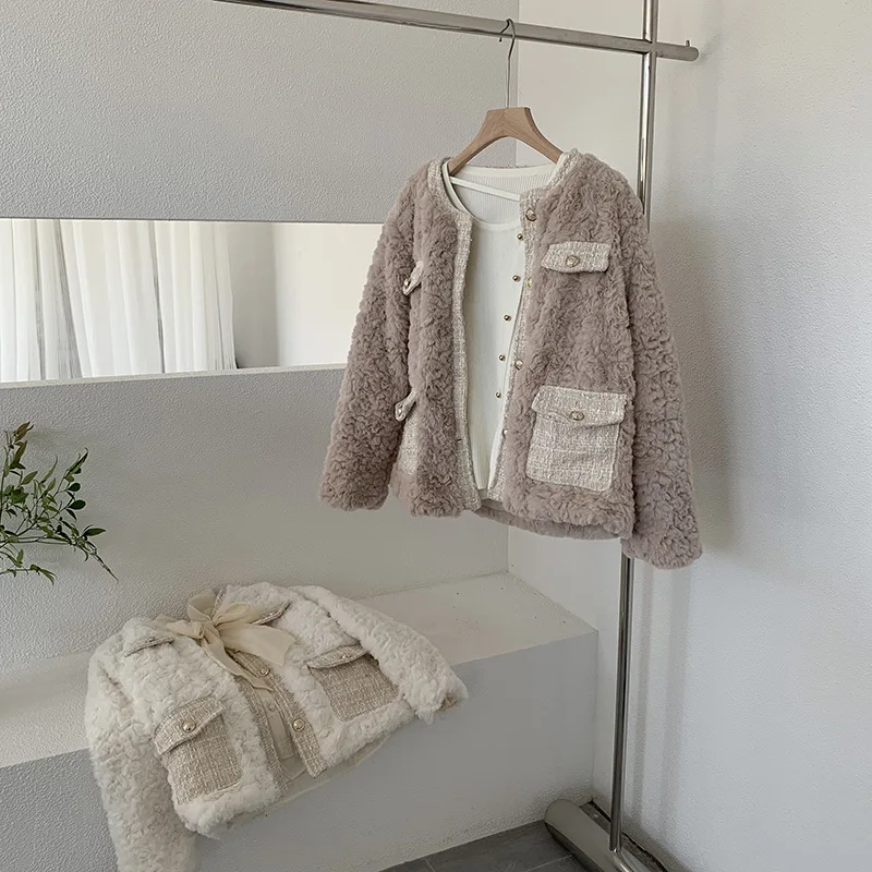 Winter Lamb Wool Coat Women's Winter Thickened Cotton Long Sleeve