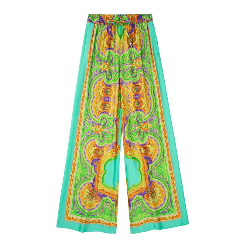 

2022 Female Clothing New Fashion Printed Straight Trousers Vintage Casual Drawstring Summer Pants For Women