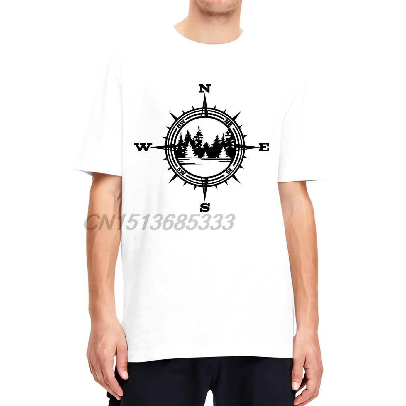 Футболка мужская с принтом дерева и озера, винтажная тенниска унисекс с изображением навигатора, компаса, дикой природы, фигуры гор и деревьев