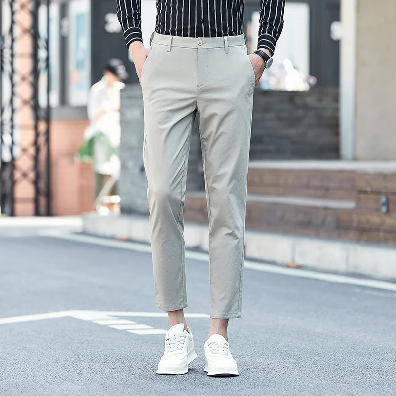 

Men's Cropped Casual Spring and Summer New Small Suit Korean Style Slim-Fitting Ankle-Tied Thin Breathable Pants