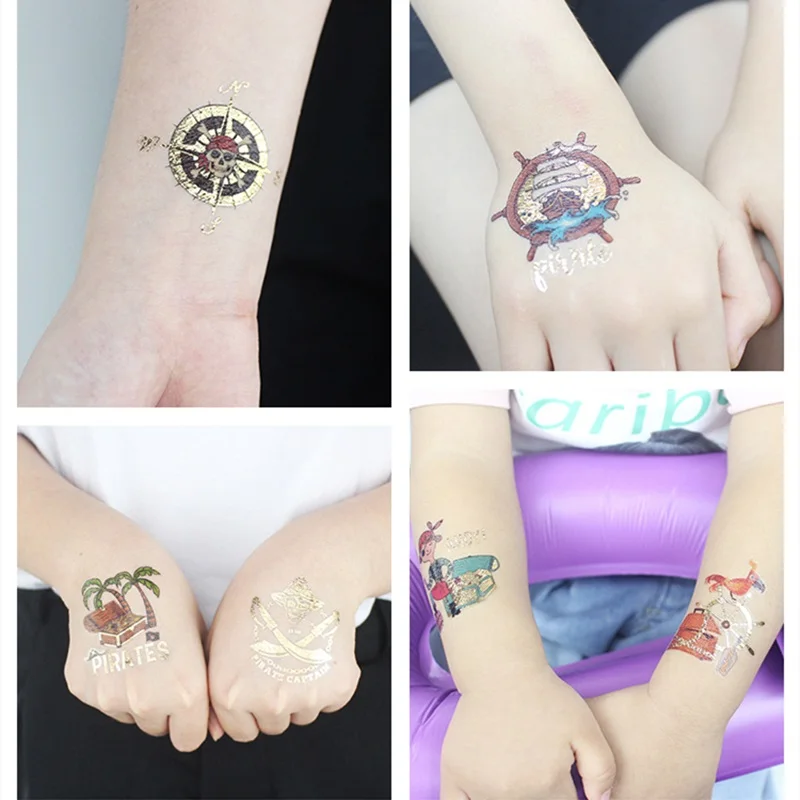 28 видов золотые металлические пиратские узоры временная татуировка мерцающие