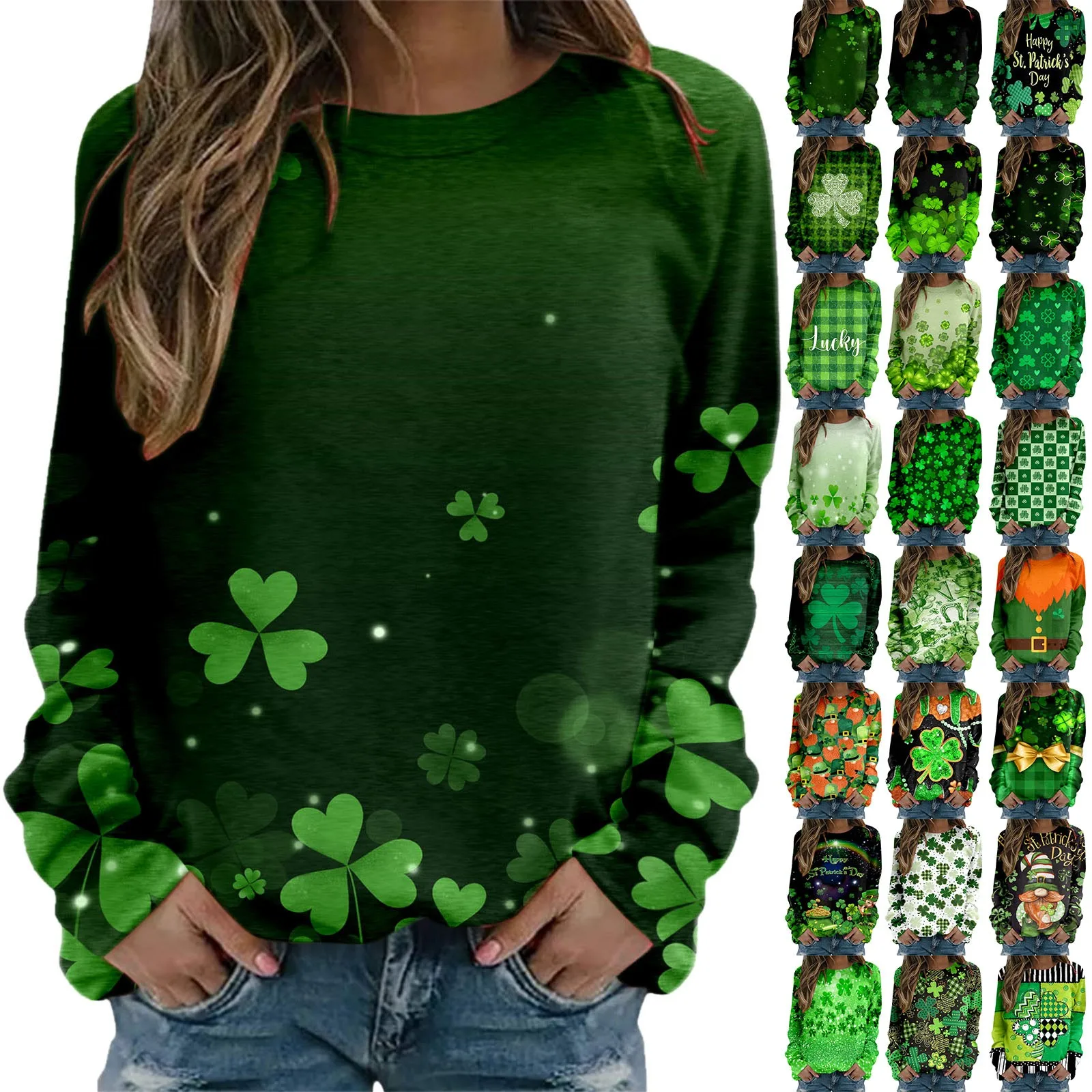

St Pa Day Celebratory T Shirt Women Long Sleeve T-shirts Woman Streetwear Green Tees Girl Loose Femael Basic Tops Casual Graphic