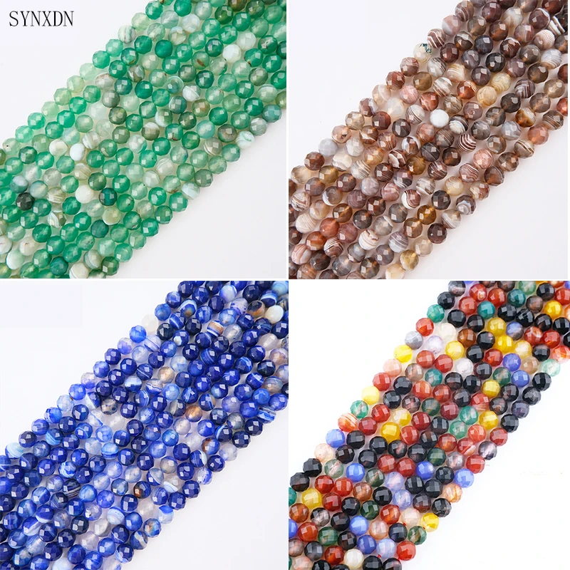 

6-8mm Natural Faceted Agates Beads Loose Colorful Football Shape Round Beads Stone Beads Jewelry Making 15''Strand Diy Bracelet