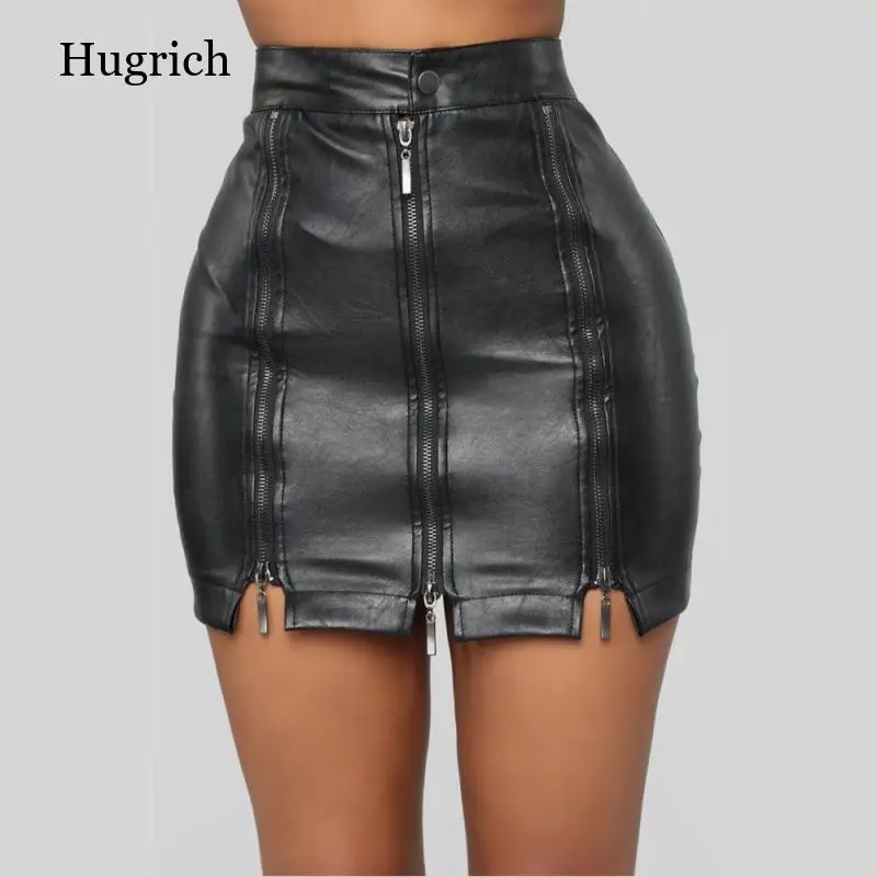 

Faux Pu Leather Sexy Mini Skirts Women's Plus Size High Waist Zipper Stitching Leather Skirt Black Tight Skirt Girls New