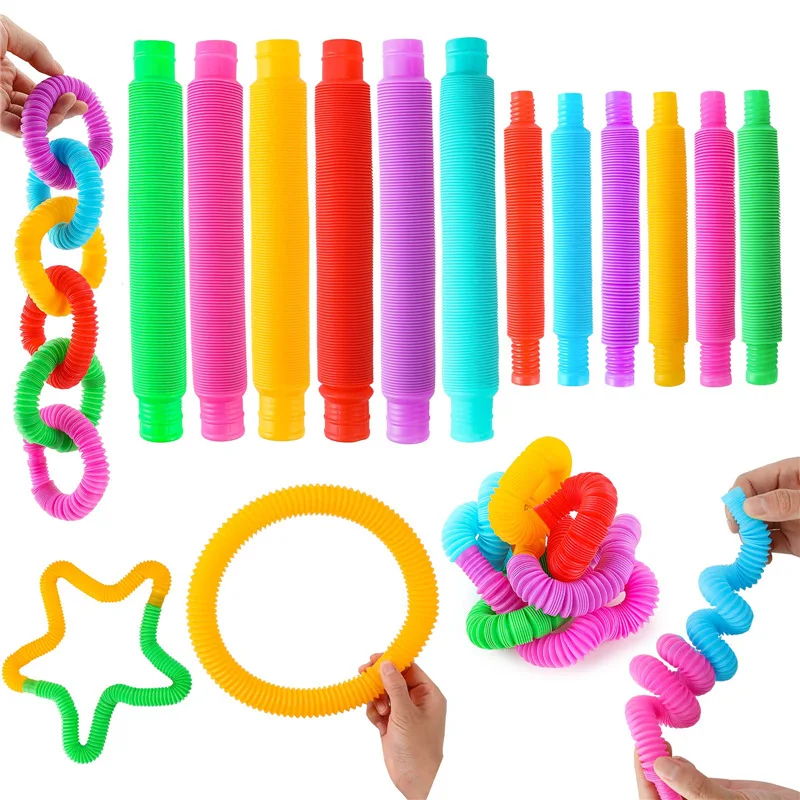 8 PCs Children Adult Stress Relief Toy Colorful Telescopic Tube Pop Tube Stretching Tube Corrugated Tube