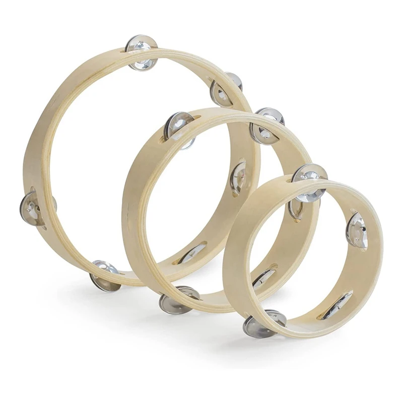 

1Set Musical Instruments Wood Tambourine Hand Held Metal Jingles Percussion For Church Education Party Supply