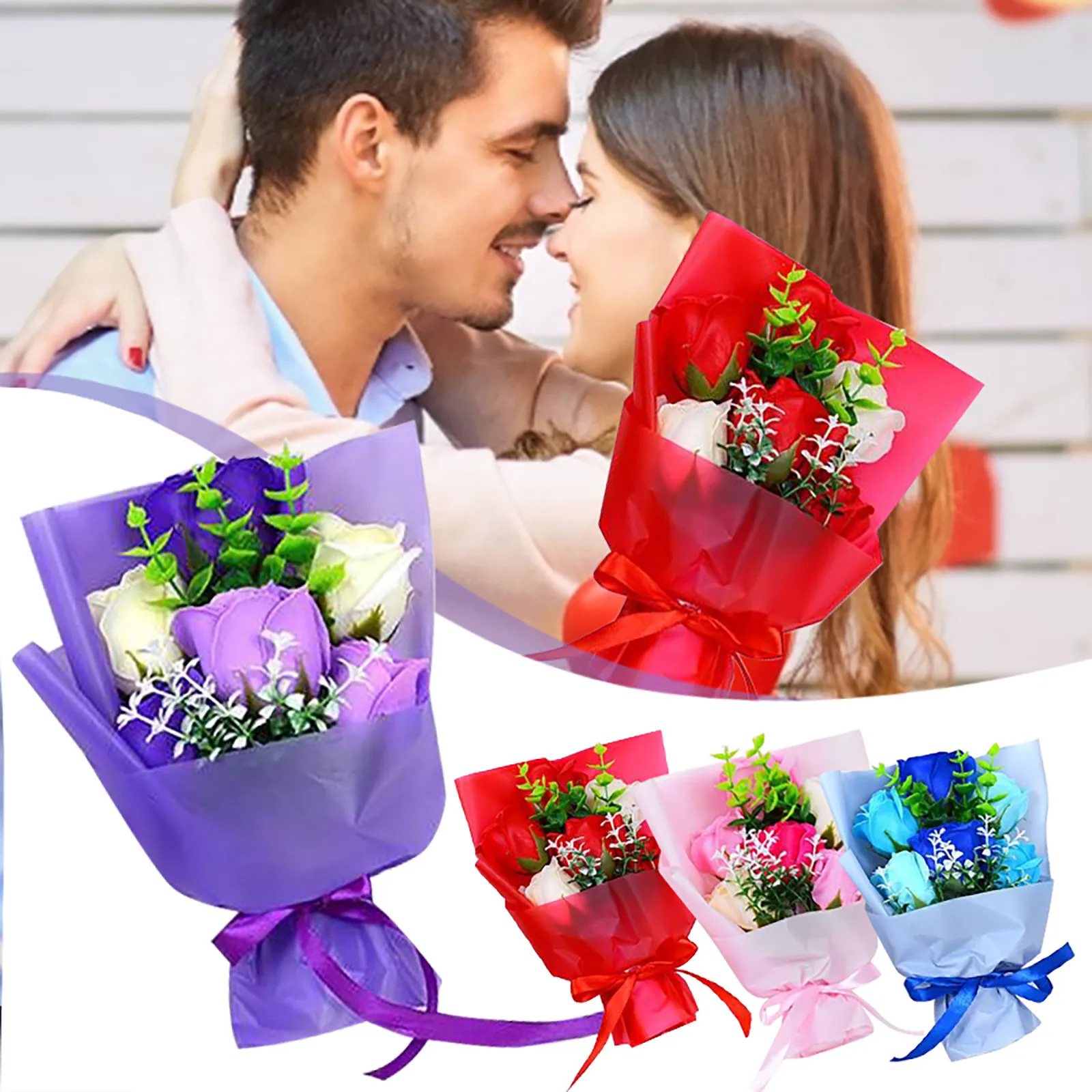 

Искусственные цветы, букет из 6 роз, мыло, Подарочная коробка, подарок на день матери, подарок на день Святого Валентина