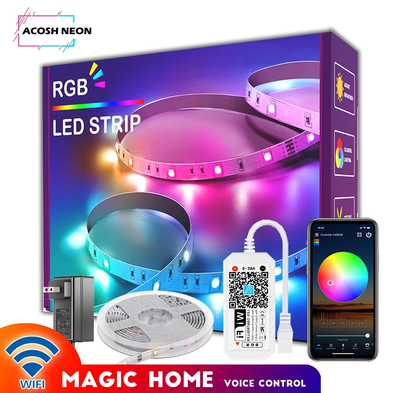 10M RGB led lights work with Alexa Google Assistant wifi music sync led Lights with remote lighting decoration for home room