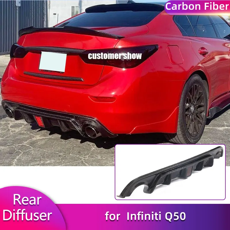 

Накладка-диффузор на задний бампер из настоящего карбона для Infiniti Q50 2014-2017, гоночный задний диффузор-сплиттер с подсветкой