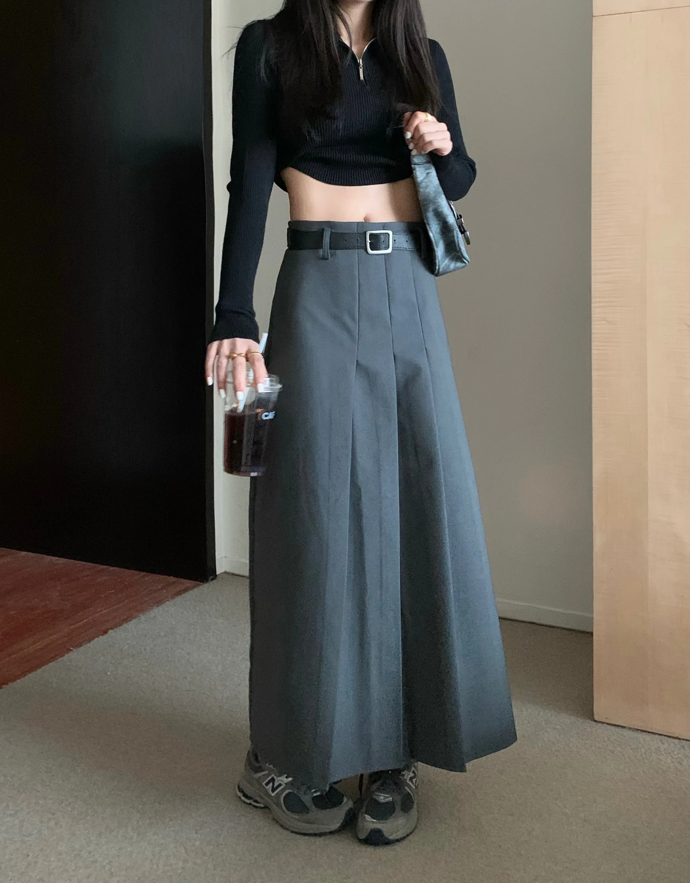 Серая юбка с высокой талией женская летняя Новинка 2024 необычная длинная