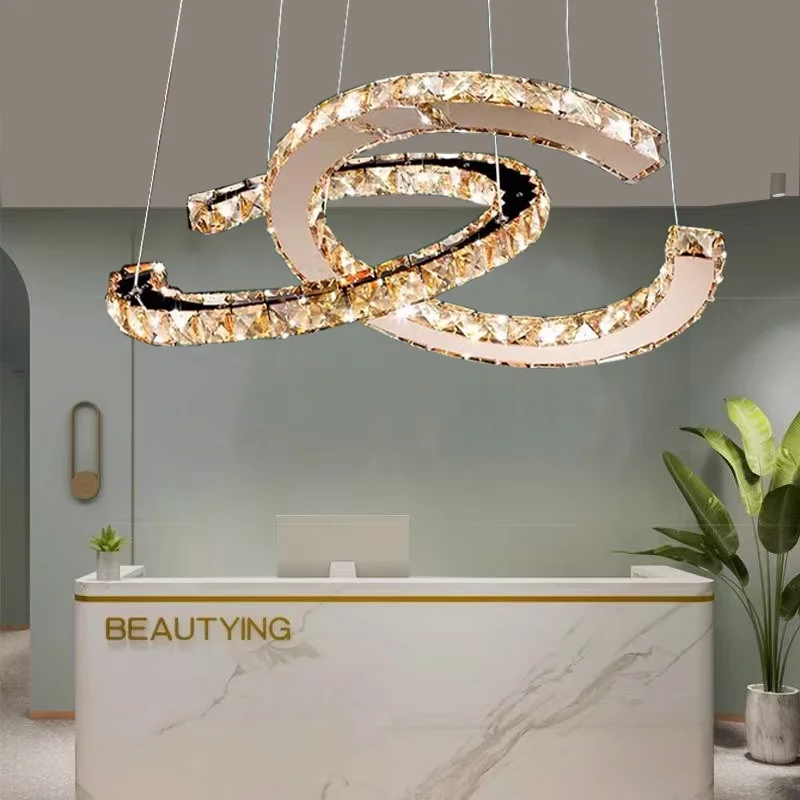 

Modern Creative Ring LED Dimmable Crystal Chandeliers Decorative Pendent Lamp Hanging Light Fixture For Dining Room Bedroom
