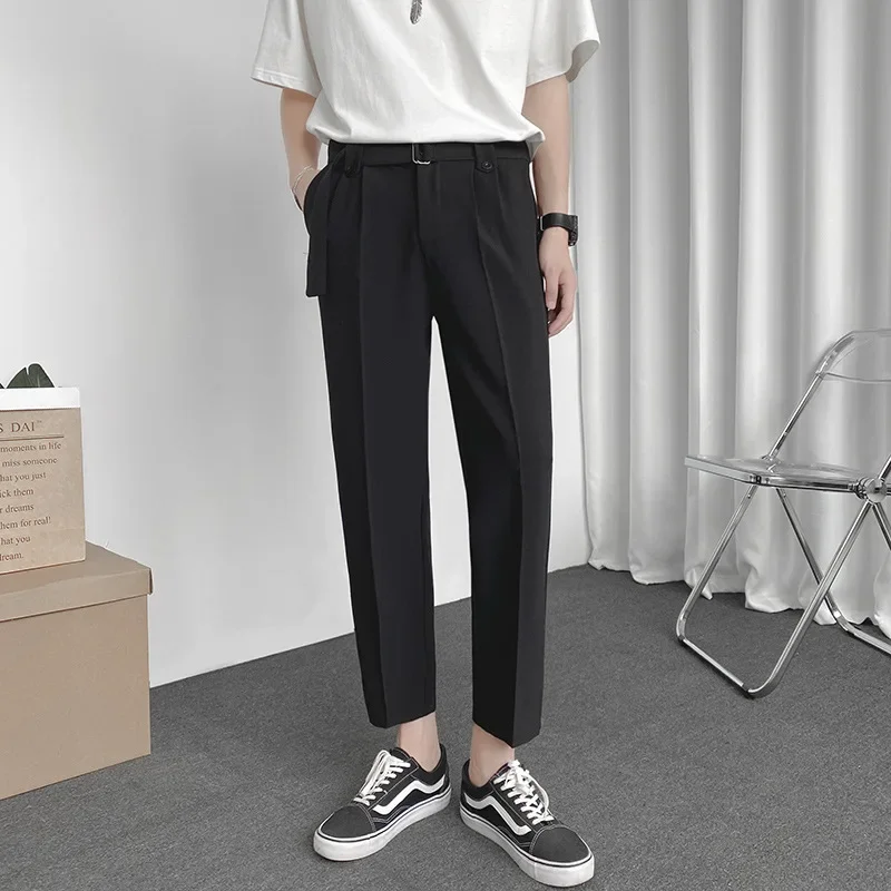 Летние тонкие мужские костюмные брюки в корейском стиле повседневные модные для