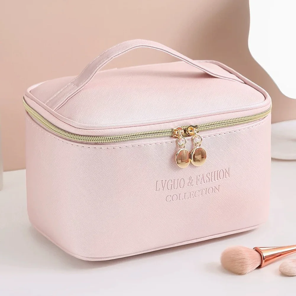 

New in Large Women Cosmetic Bag PU Leather Waterproof Zipper Make Up Travel Washg Makeup Organizer Beauty Case