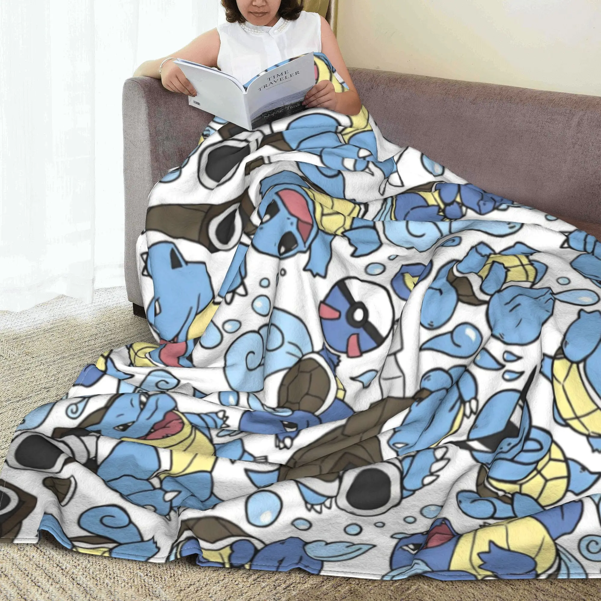 Вязаное одеяло с рисунком Pokemon Blastoise аниме плюшевое типа воды украшение легкое