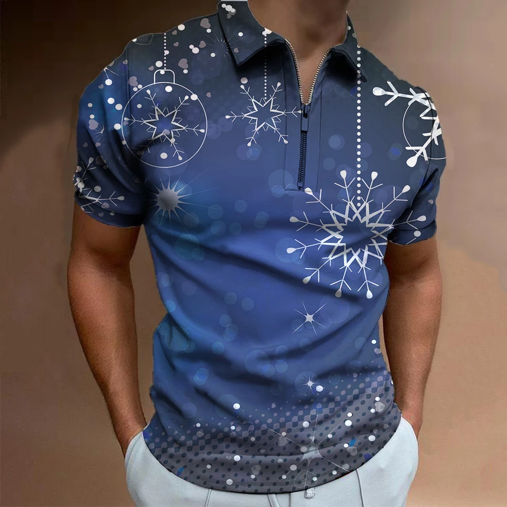 

2022 Moda Novos Tops Manga Curta Camisas Polo Personalidade 3D Tendência Impressão Dinâmica Gola Zip Roupas Camisetas Homens Neg