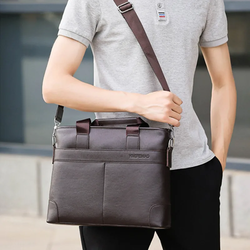 New Business Men's Briefcase Luxury PU Leather Handbag For Documents Large Capacity Male Shoulder Messenger Office Laptop Bag