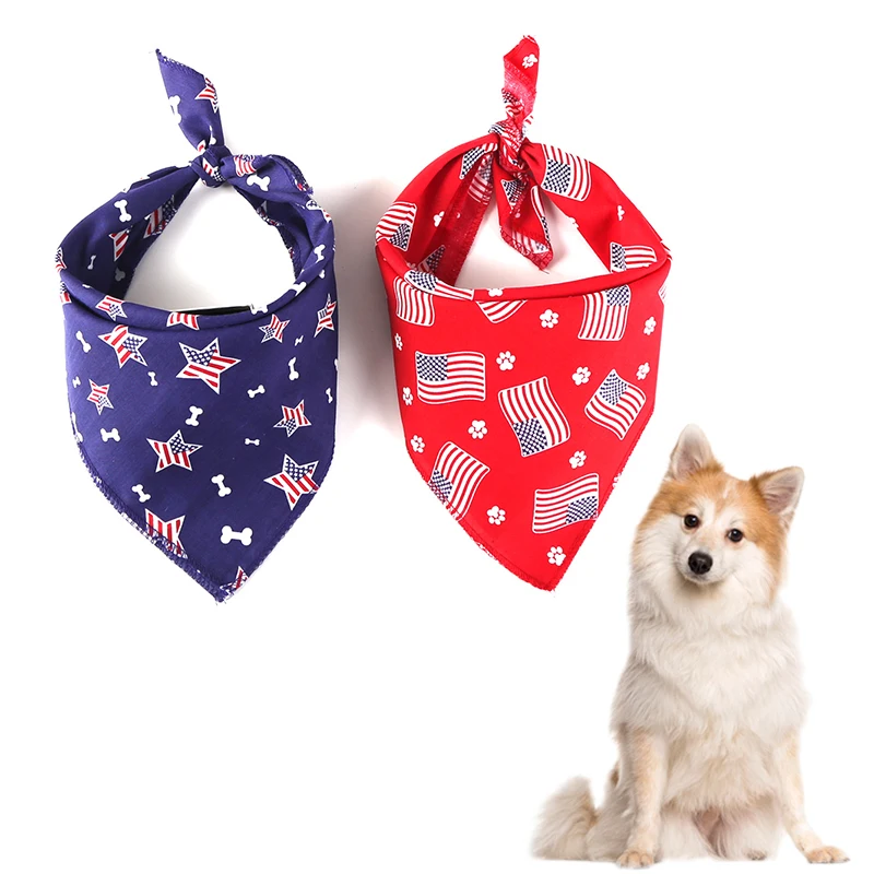 

2022 Dog Saliva Towel Bone Pattern American Flag Square Scarf Dog Triangle Towels Dog Bandana Bibs Scarf Collar Pet Accessories