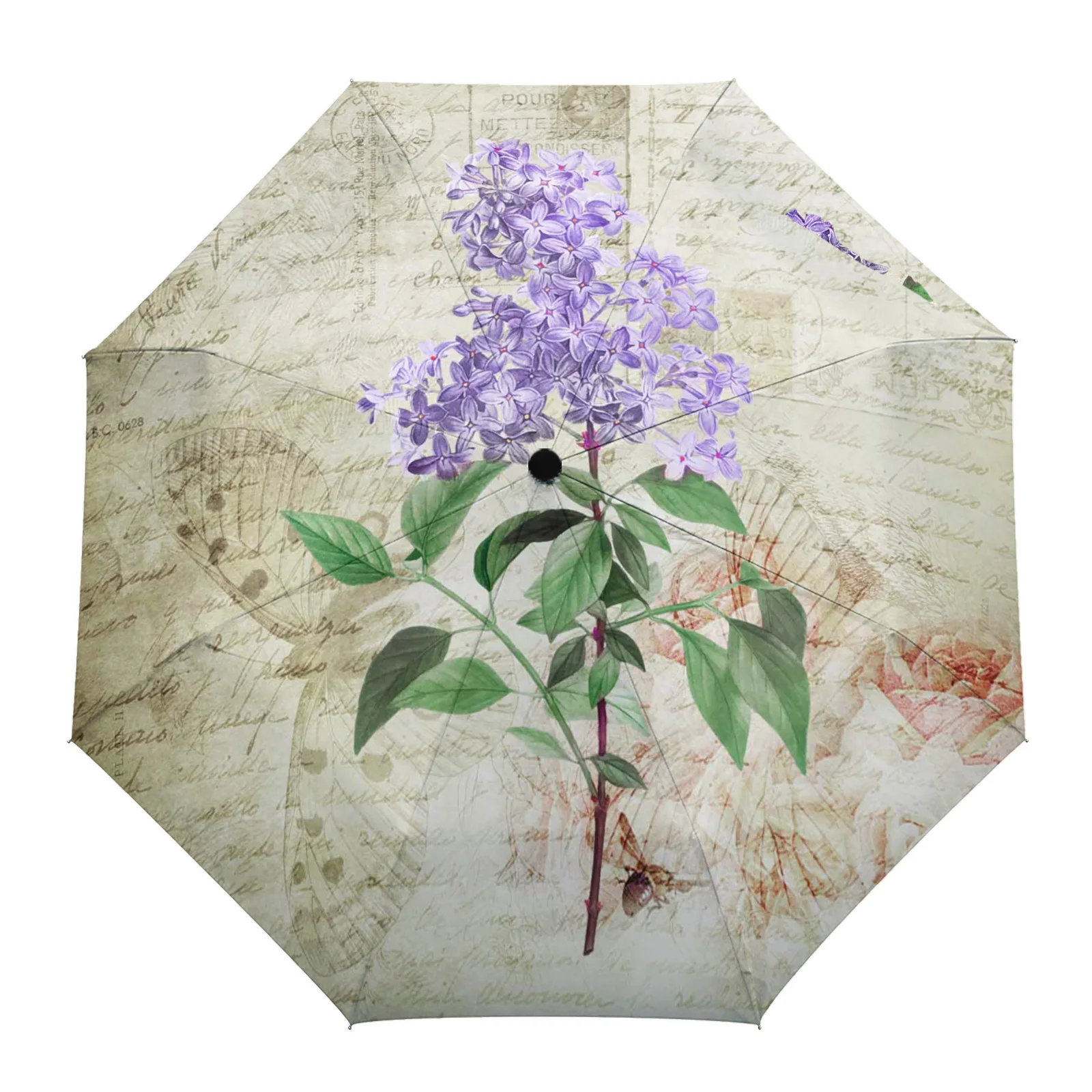 

Vintage Plant Lavender Purple Flower Creative Umbrella Rain Women Automatic Three Folding Umbrellas Windproof Parasol Parapluie