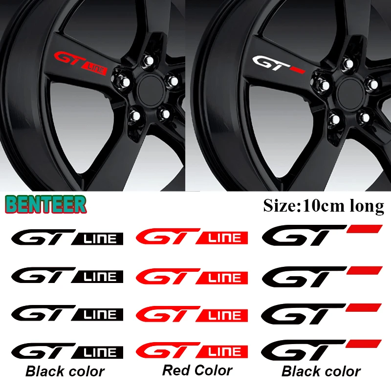 

4pcs GT GTLINE Reflective Car Rim Sticker For Peugeot Auto Accessories