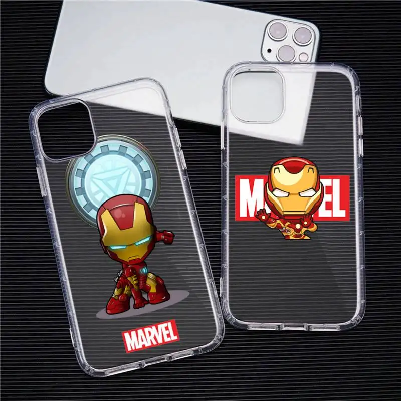 

Marvel Anime Cartoon Iron Man Phone Case For iphone 13 12 11 Pro Max Mini XS 8 7 Plus X SE 2020 XR Transparent Soft Cover