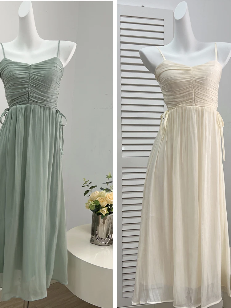 

Женское платье на бретелях-спагетти, винтажное плиссированное платье средней длины для выпускного вечера, модель Gyaru на лето, 2023