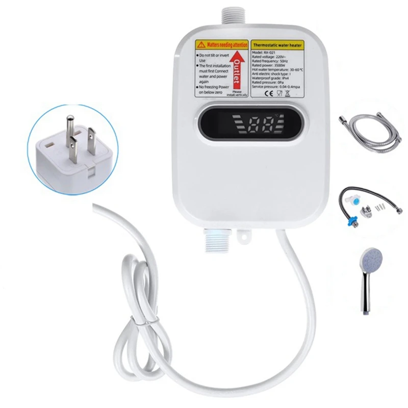 

Электрический мгновенный нагреватель горячей воды, 3 секунды, мгновенный нагрев, белый смеситель для ванной комнаты, нагрев, вилка стандарт...