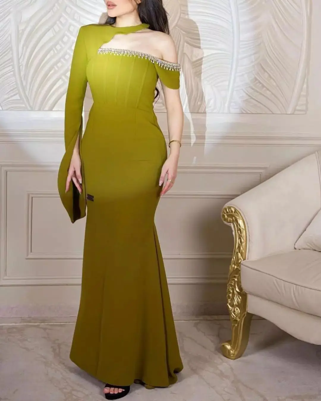 

One-Shoulder Evening Dresses For Prom Rhinestone Floor-Length Mermaid Arabia Halter vestidos de fiesta elegantes para mujer 2023