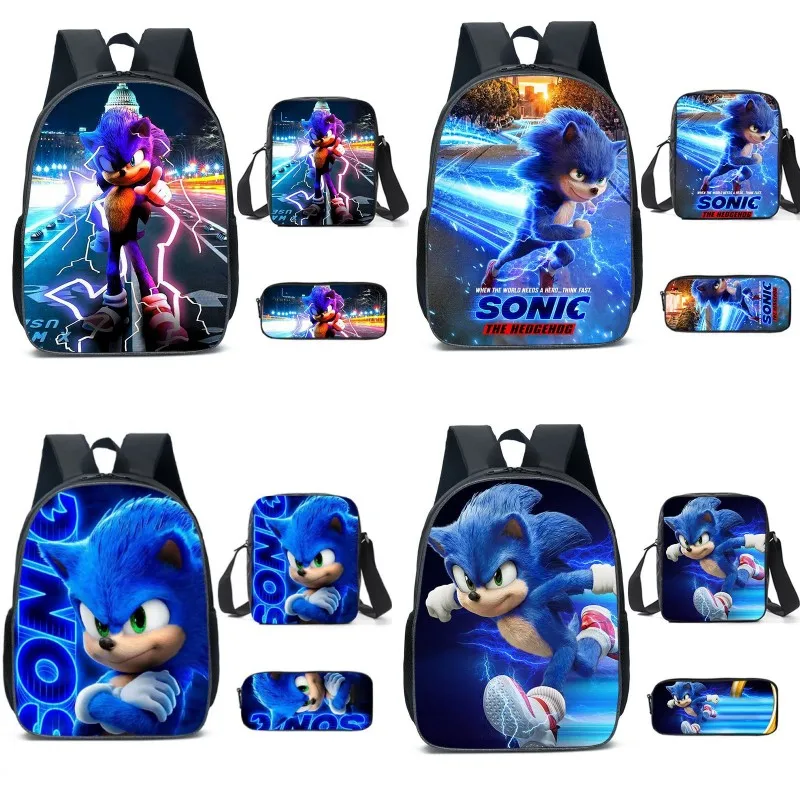 

Three-piece Set of 3D Printed Sonic Schoolbag Backpack Shoulder Bag Messenger Bag Pencil Bag Large Capacity Zipper Backpack