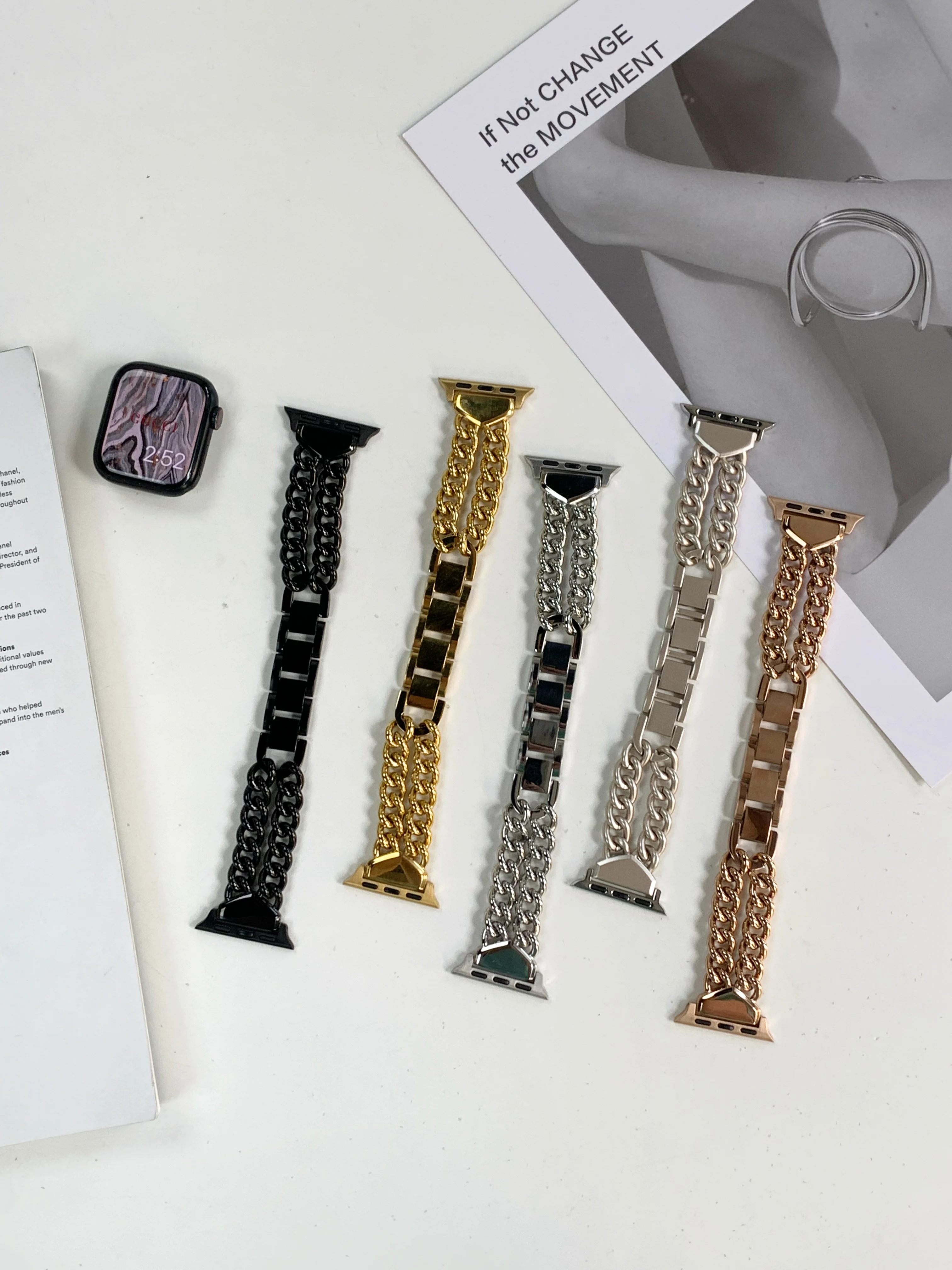 

Womens Watch Band For Apple Watch band 8 7 6 3 5 SE Luxury Stainless Steel Bracelet for iWatch Ultra 49mm 41/45mm 42mm 40/ 44mm